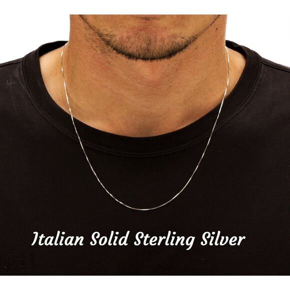 Sterling Silver Chain for Men, SOLID 925 ITALY Silver BOX Chain, 1mm Chain - Picture 1 of 2